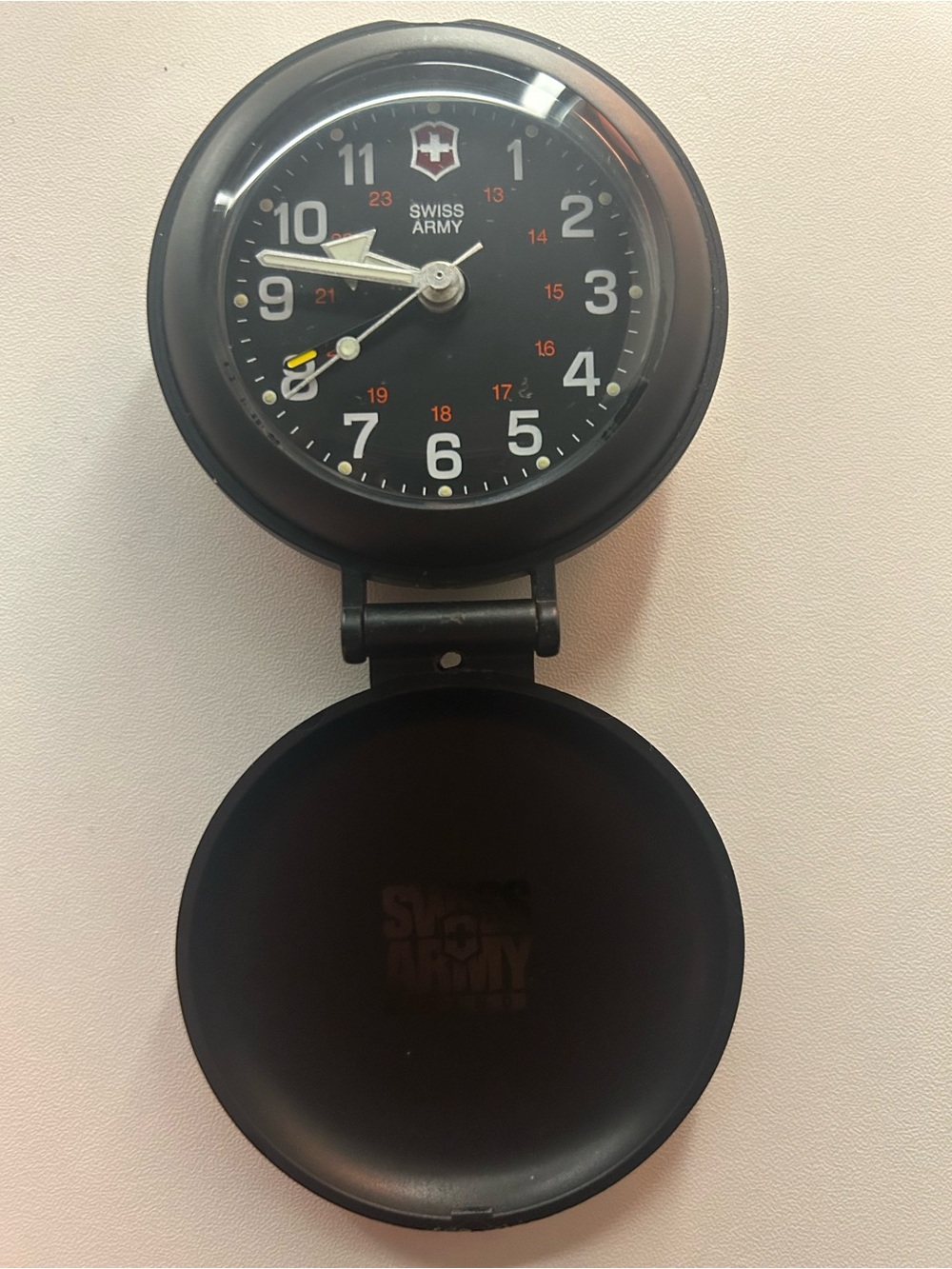 Victorinox Swiss Army Travel Alarm Clock Folding Case Quartz Black